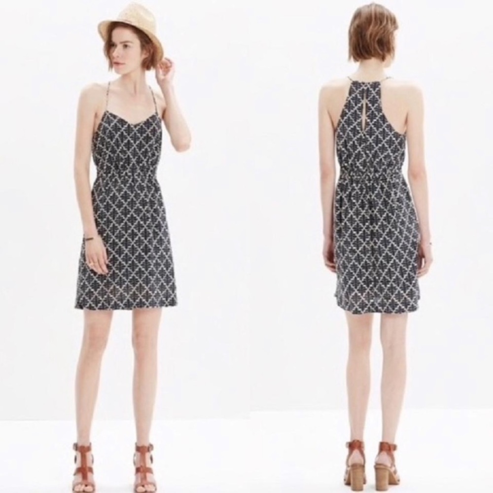 Madewell Starview Silk Beige Navy Cami Dress Sz 6